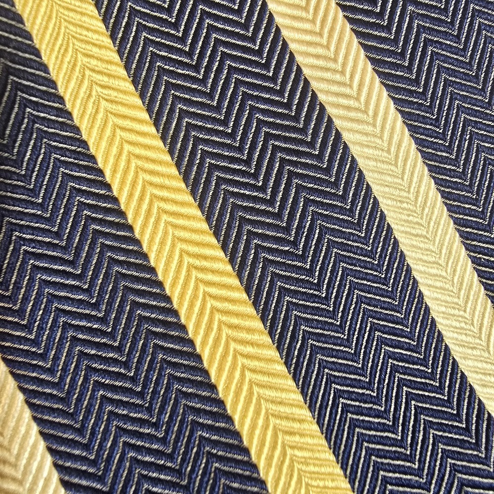 BREUER Men's Woven Silk Neck Tie 60x3.675" Gold Navy White‎ Made France Handmade - Picture 4 of 6